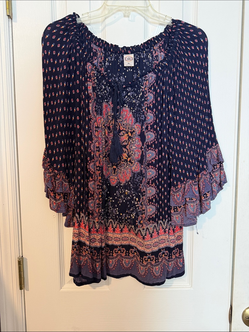 Bila Navy and Pink Paisley Peasant Tunic